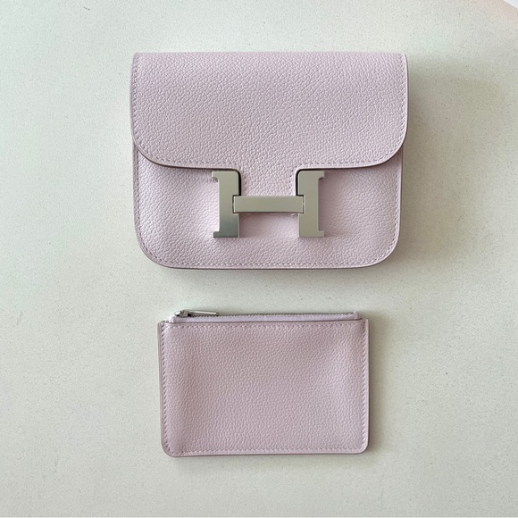 NEW Hermes Constance Slim Wallet Mauve Pale 2023 Authentic RARE - Picture 2 of 11